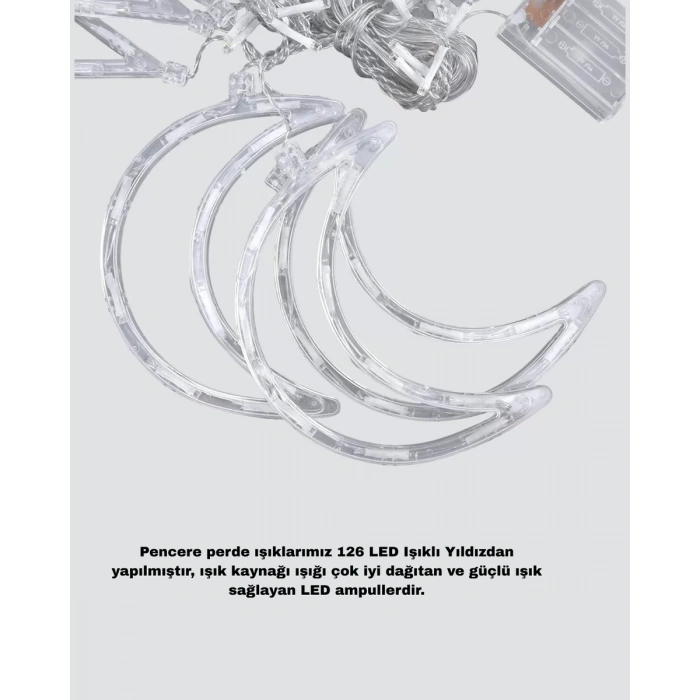 Nevamel® Yıldız ve Ay Figürlü Prizli Perde LED Işık Romantik Ortam Aydınlatması Yeni Nesil