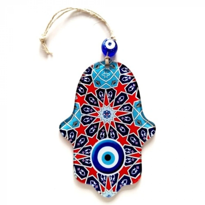 Nevamel Yıldız Ve Nazar Boncuğu Desenli Fatma Ana Bereket Eli Füzyon Cam Duvar Süsü