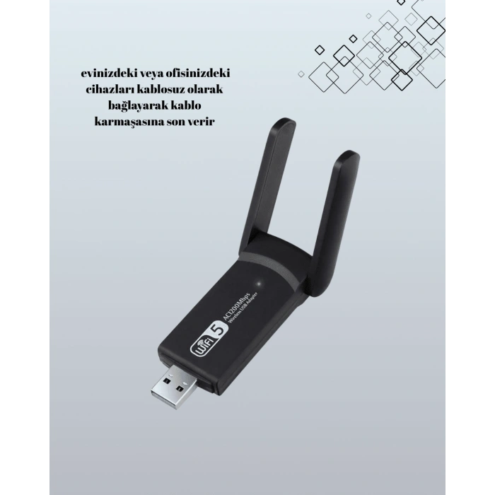 Nevamel Yüksek Hızlı 1200 Mbps Çift Bant USB WiFi Adaptör – Güçlü Sinyal Geniş Uyumluluk