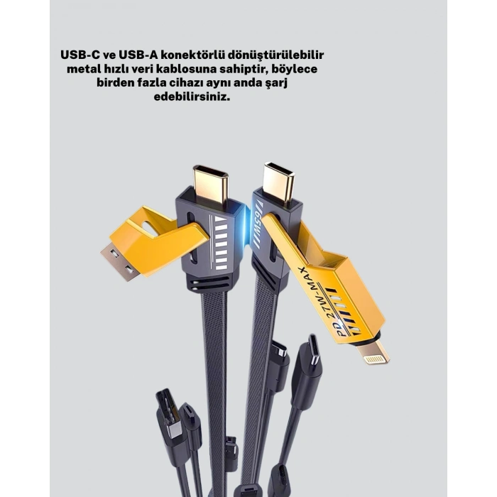 Nevamel Yüksek Hızlı 65W Güç Çıkışlı Çoklu Cihaz Uyumlu Şarj Kablosu