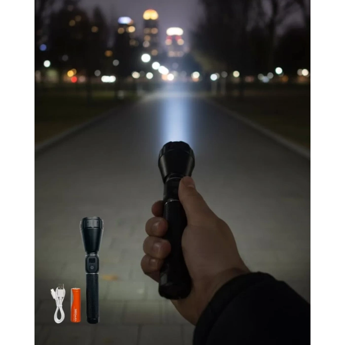 Nevamel® Yüksek Lümenli Şarjlı El Feneri 9000mAh Güçlü Işık ve Taşıma Çantalı Set