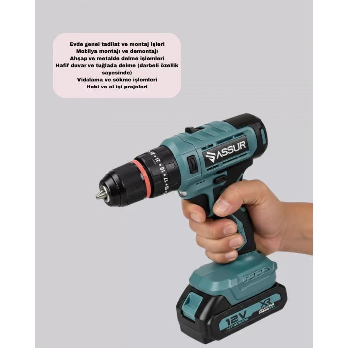 Nevamel® Yüksek Performanslı Şarjlı Matkap Seti Güçlü Motor Uzun Pil Ömrü ve 18 Parça Aksesuarlı