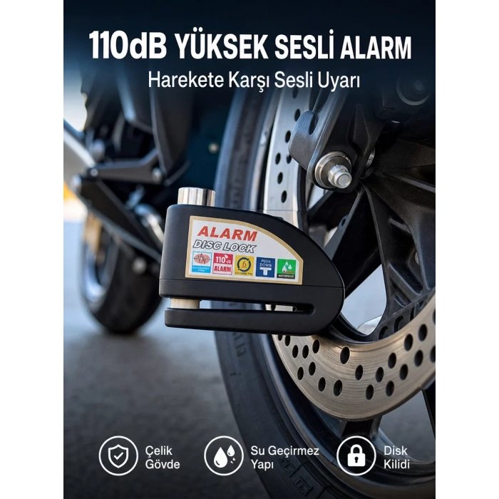 Nevamel® Yüksek Sesli 110dB Çelik Disk Kilidi Su Geçirmez Yeni Nesil