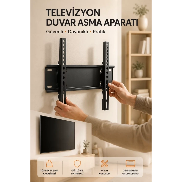 Nevamel® Yüksek Taşıma Kapasiteliniversal TV Duvar Askı Aparatı 32-42 İnç Güvenli Sabitleme Sistemi