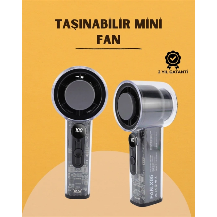 Nevamel Yüksek Verimli Soğutmalı El Fanı | 100 Seviye Hız Kontrolü | 6 Saat Pil Ömrü