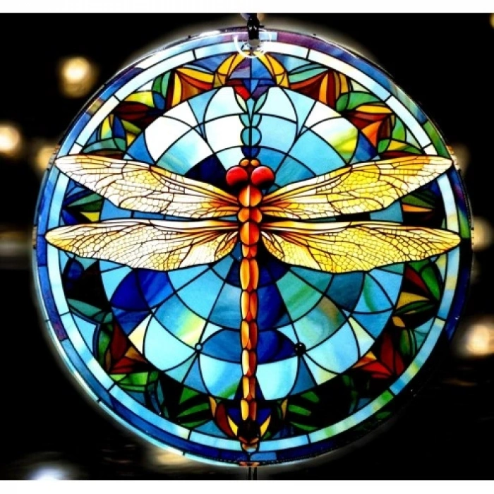 Nevamel Yusufçuk Kuşlu 23 Santimetre Çapında Füzyon Cam Duvar Süsü