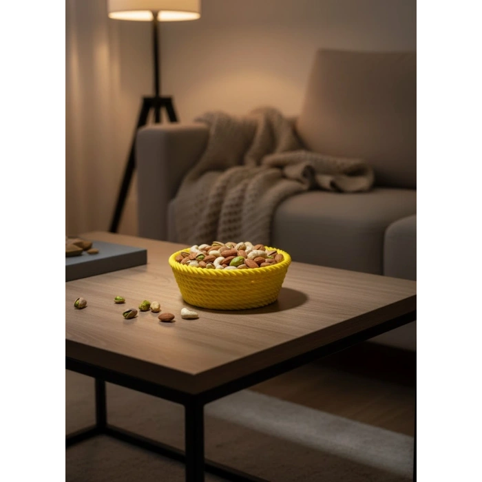 Nevamel® Yuvarlak Çerezlik Sarı Canlı Renkli Dekoratif Sunum Kasesi