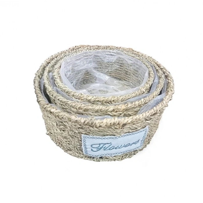 Nevamel Yuvarlak Doğal Hasır Saksı Seti - 3lü