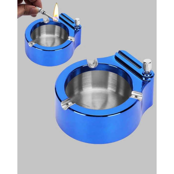 Nevamel® Yuvarlak Metal Küllük Çakmak Entegreli Dayanıklı Yapı