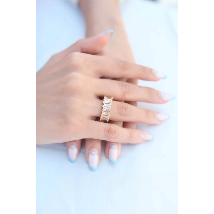 Nevamel® Zirkon Taşlı Baget Gold Renk Kadın Yüzük 5886