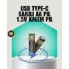 Nevamel® 1.5V AA Şarjlı Lityum Pil | 1000+ Kez Şarj Edilebilir | Hızlı Type-C Şarj (2 Adet)