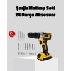 Nevamel® 24 Parça Çift Bataryalı Akülü Darbeli Matkap – Güçlü Motor Metal Dişli LED Işıklı