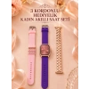 Nevamel® 3 Kordonlu Rose Gold Kasalı Kadın Akıllı Saat Seti