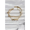 Nevamel® 316L Çelik Gold Renk Ezme Zincir ve Kalpli Kadın Bileklik 5886