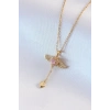 Nevamel® 316L Çelik Gold Renk Kanatlı Kalp Model Zirkon Taş Detay Kadın Kolye 5886