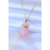Nevamel® 316L Çelik Gold Renk Kristal Pembe Taş Model Kadın kolye 5886