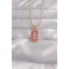 Nevamel® 316L Çelik Gold Renk Mor Mineli El Figür Tarot Kolye 5886