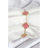 Nevamel® 316L Çelik Gold Zincir Pembe Yonca Renk Bileklik 5886