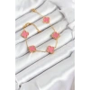 Nevamel® 316L Çelik Gold Zincir Pembe Yonca Renk Bileklik 5886