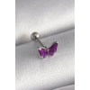 Nevamel® 316L Çelik Gümüş Renk Mor Kelebek Model Tragus Piercing 5886