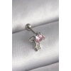 Nevamel® 316L Çelik Gümüş Renk Pembe Zirkon Taşlı Sallantı Yıldız Detay Tragus Piercing 5886