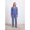 Nevamel® %95 Pamuklu Uzun Kollu T-Shirt Ve Desenli Pantolon Pijama Takımı