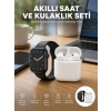 Nevamel® Akıllı Saat Gümüş Kasa Bluetooth Kulaklık Hediyeli Çok Fonksiyonlu İkili Set