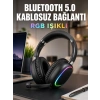 Nevamel® Bluetooth 5.0 Kablosuz Kulak Üstü Kulaklık Mikrofonlu RGB Aydınlatmalı