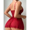 Nevamel® Bordo Dantel İşlemeli Tül Fantezi Gecelik