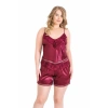 Nevamel® Büyük Beden Bordo Saten Babydoll Şort Takımı