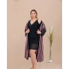 Nevamel® Büyük Beden Çizgi Desenli Dantel İşlemeli 2Li Viskon Siyah Gecelik Sabahlık Takımı
