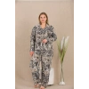Nevamel® Büyük Beden Çizgili Düğmeli Uzun Kol Viskon Pijama Takımı