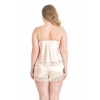 Nevamel® Büyük Beden Fildişi Saten Babydoll Şort Takımı