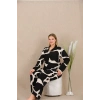 Nevamel® Büyük Beden Siyah Beyaz Desenli Düğmeli Uzun Kol Viskon Pijama Takımı