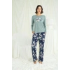 Nevamel® Çiçek Ve Yaprak Desenli Baskılı Pijama Takımı