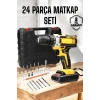 Nevamel® Çift Bataryalı Metal Dişli Darbeli Şarjlı Matkap Seti 24W Güç ve 24 Parça Aksesuar