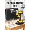 Nevamel® Çift Bataryalı Metal Dişli Darbeli Şarjlı Matkap Seti 24W Güç ve 24 Parça Aksesuar
