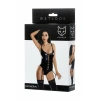 Nevamel® Glossy Katheri̇n Deri Bodysuit Jartiyer, Wetlook, Bağcıklı, Siyah, Xl