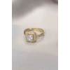 Nevamel® Gold Baget ve Zirkon Taşlı Kare Yüzük 5886