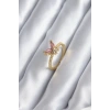 Nevamel® Gold Renk Pembe Zirkon Taşlı Kelebek Model Kadın Yüzük 5886