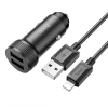 Nevamel HOCO Z49 Çift USB Girişli Araç Şarj Başlık + USB To iPhone Lightning Kablo-(5775)