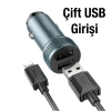 Nevamel HOCO Z49 Çift USB Girişli Araç Şarj Başlık + USB To iPhone Lightning Kablo-(5775)