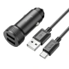 Nevamel HOCO Z49 Çift USB Girişli Araç Şarj Başlık + USB To Type-C Kablo-(5775)