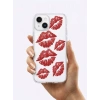 Nevamel® İphone 14 Kırmızı Dudak / Öpücük Desenli Şeffaf Telefon Kılıfı