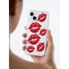 Nevamel® İphone 15 Kırmızı Dudak / Öpücük Desenli Şeffaf Telefon Kılıfı