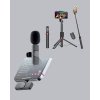 Nevamel® Kablosuz Çift Yaka Mikrofonu ve Tripodlu Selfie Çubuğu İçerik Üretici Seti