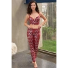Nevamel® Kadife Balenli Destekli Dolgulu Parlak Baskılı Fermuar Detaylı Büstiyer Ve Pantolon Pijama Takımı