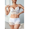 Nevamel® Kadın Beyaz Kaşkorse ve Dantel Detaylı Şortlu Gecelik Takım H110465
