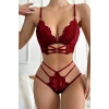 Nevamel® Kadın Bordo Dantel Cut-Out Detaylı Şık Sütyen ve Külot Takımı H110284