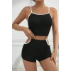 Nevamel® Kadın Siyah Beyaz Şortlu Cut-Out Detaylı Gecelik Takımı